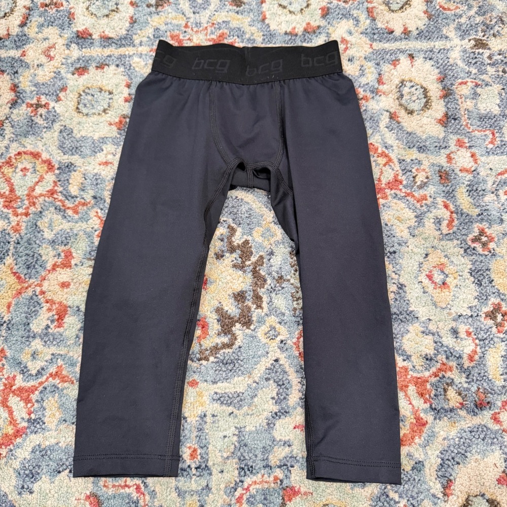 BCG Compression Tights Boys Small 8 Black 3/4 Length Athletic Sport EUC